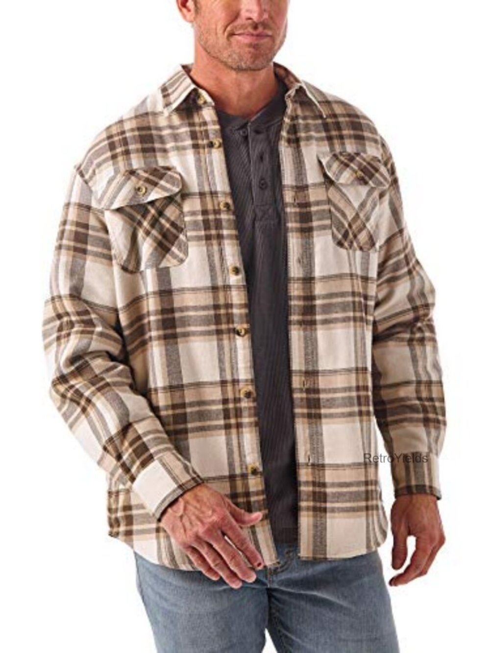 Wrangler Men's Sherpa Lined Flannel Shirt Jacket Long Sleeve Relaxed Fit
